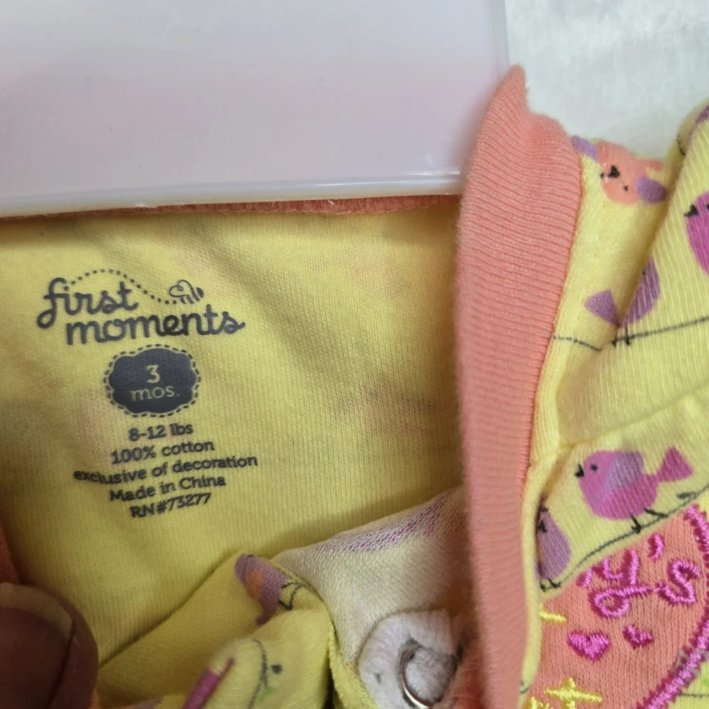 First Moments & Carters 2pc Gown Cap Pink and Yellow ‎ One Piece 100% Cotton New